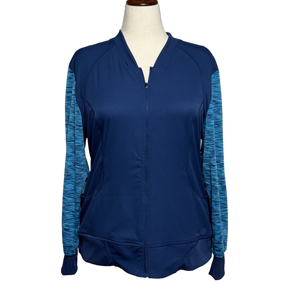 Dickies Jacket Womens Large Blue Marled Scrubs Dynamix Full Zip Warm Up Medical - Picture 1 of 12